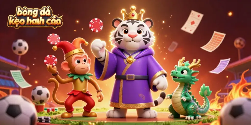 Experience the thrilling world of bóng đá kèo nhà cái with dynamic characters celebrating sports betting and colorful game elements.