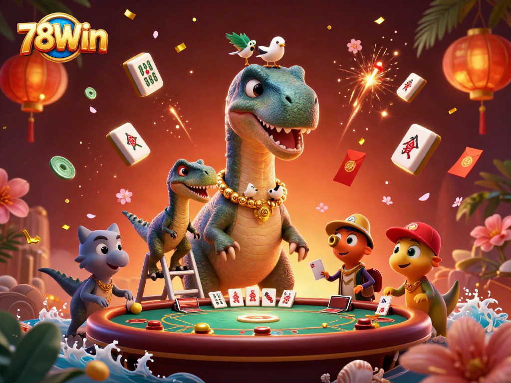 Engage in thrilling gameplay at 78Win with vibrant casino characters and festive lottery elements.