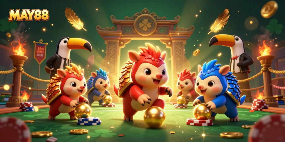 Engage in thrilling gameplay with MAY88, featuring rival pangolins bowling through poker chips.