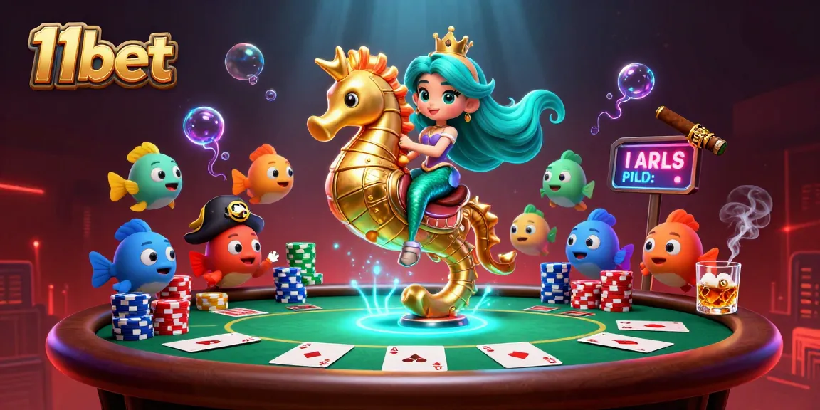 Engage with 11bet's thrilling underwater poker adventure featuring vibrant characters and rich details.
