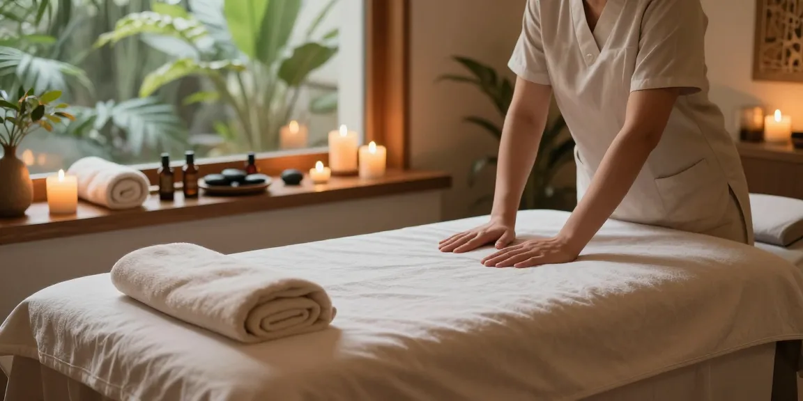 Relaxing 서울출장마사지 setting with candles and essential oils