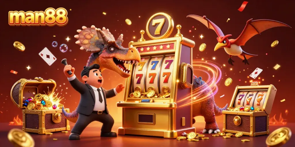Experience the excitement of man88 with a pachycephalosaurus winning a jackpot at the slot machine.