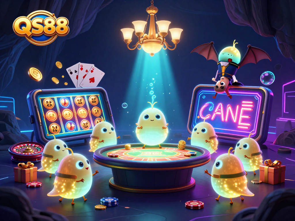 Experience QS88's vibrant casino with glowworms lighting up games and excitement!