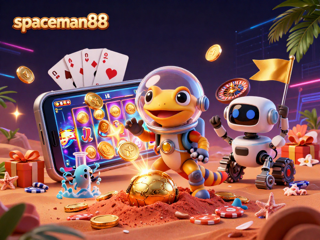 Spaceman88's Martian gecko wins big in a vibrant slot adventure with dazzling casino treasures.