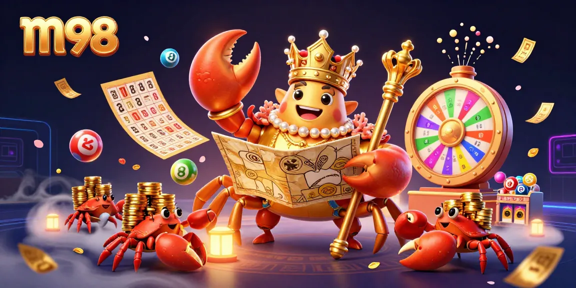 Win big with m98 casino games featuring a majestic crab emperor and vibrant lottery elements!