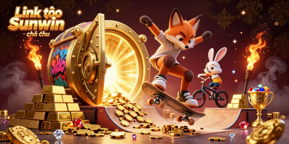 Experience thrilling moments with Link vào Sunwin chính thức as a cartoon fox performs tricks over golden poker chips in a vibrant casino setting.