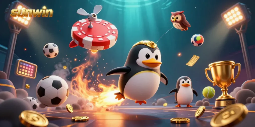 Experience thrilling wins with sunwin as a golden penguin navigates a casino-themed galaxy.