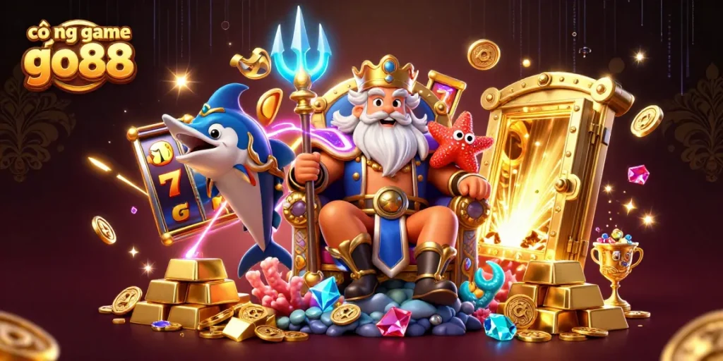 Engage with the vibrant cổng game go88 scene featuring Neptune, treasure vaults, and dynamic slot reels.